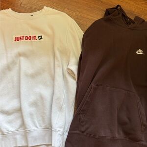 Nike Men's White Sweatshirt and Brown Hoodie